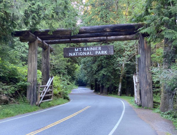 Mount Rainier National Park entrance arch.